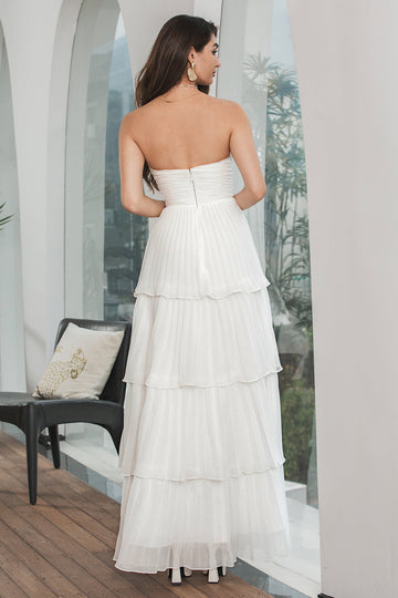 Vestido de fiesta de compromiso blanco plisado simple